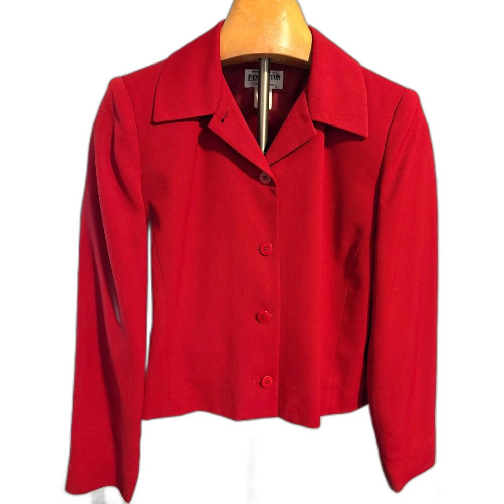 Vintage Pendleton Women's Red Cropped Jacket Size 8 Crepe Lined 4 Button Blazer